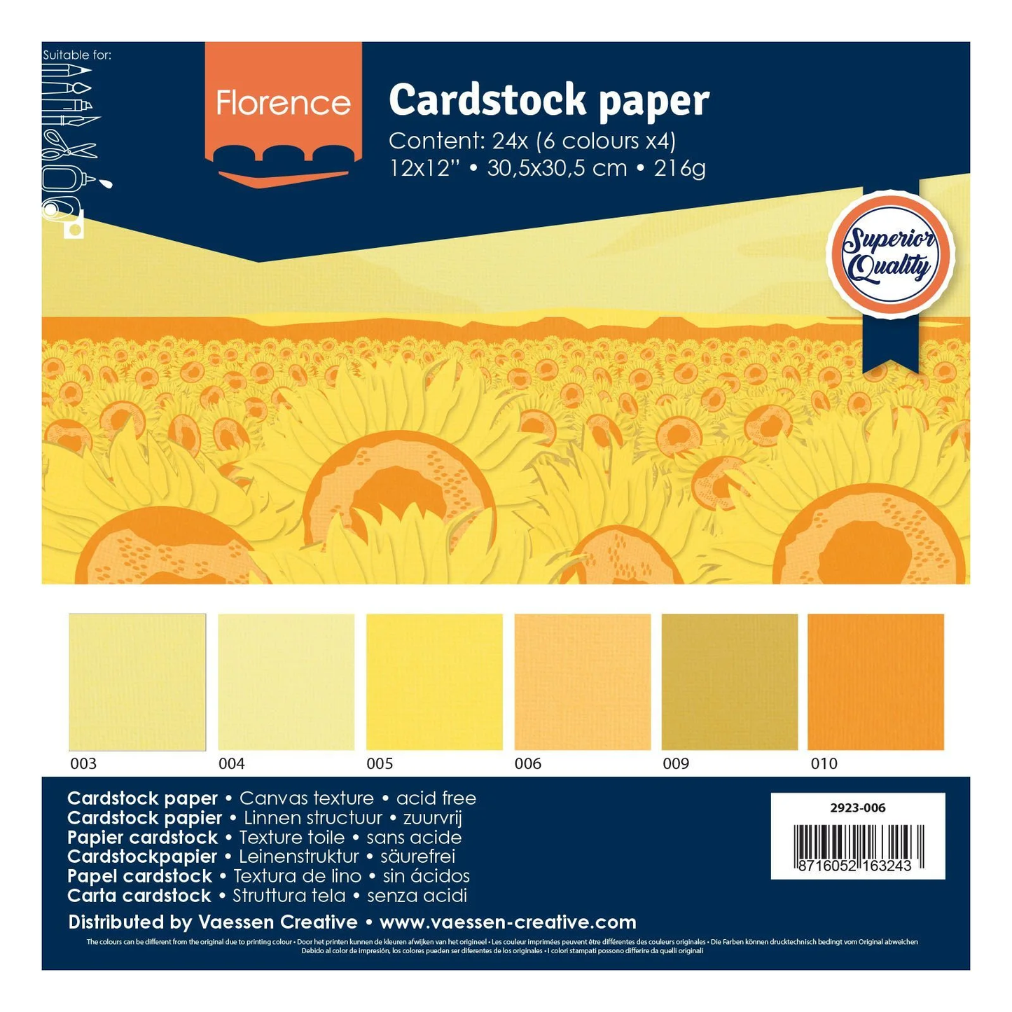 Florence • Cardstock, Canva Texture 30,5x30,5cm 12x5 Gelb