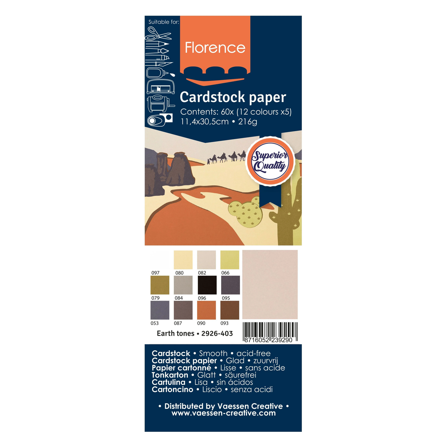 Florence • Cardstock 216g Glatt 11,4x30,5cm Earth tones 60 Bögen