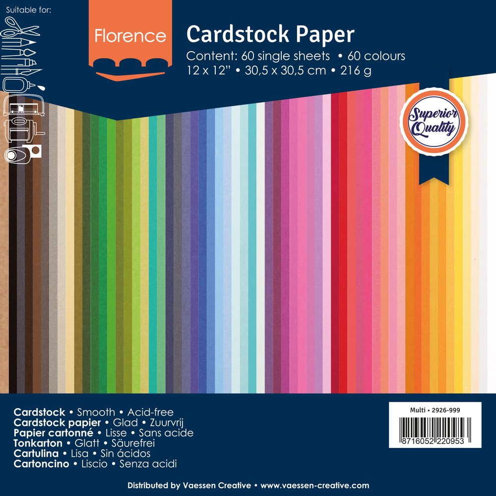 Florence • Cardstock 216g Glatt 30,5x30,5cm 12x5 Assorti